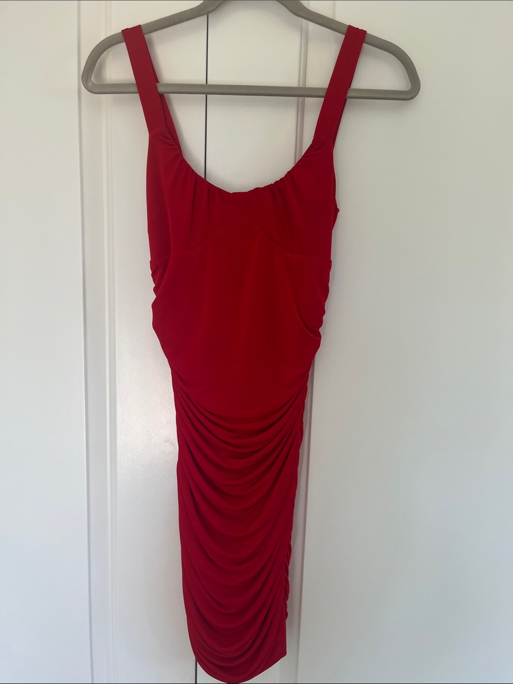 Tiger Mist Vibrant Red Ruched Bodycon Mini Dress